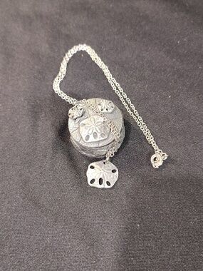 Torino Sand Dollar Pewter Necklace & Earring Set With Trinket Box